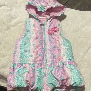 KidsHeadquarters 6 pink teal purple peplum hooded vest euc animal print flower